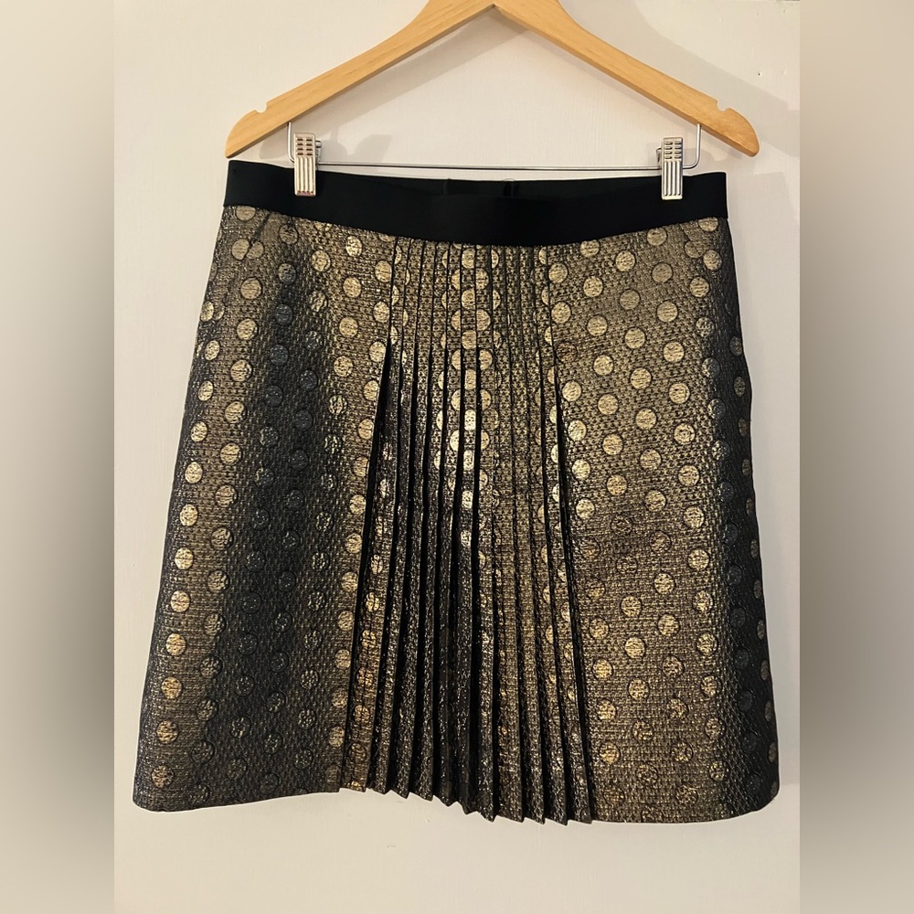 Elegant Gold and Black polkadot Pleated Skirt, J. Crew size 10